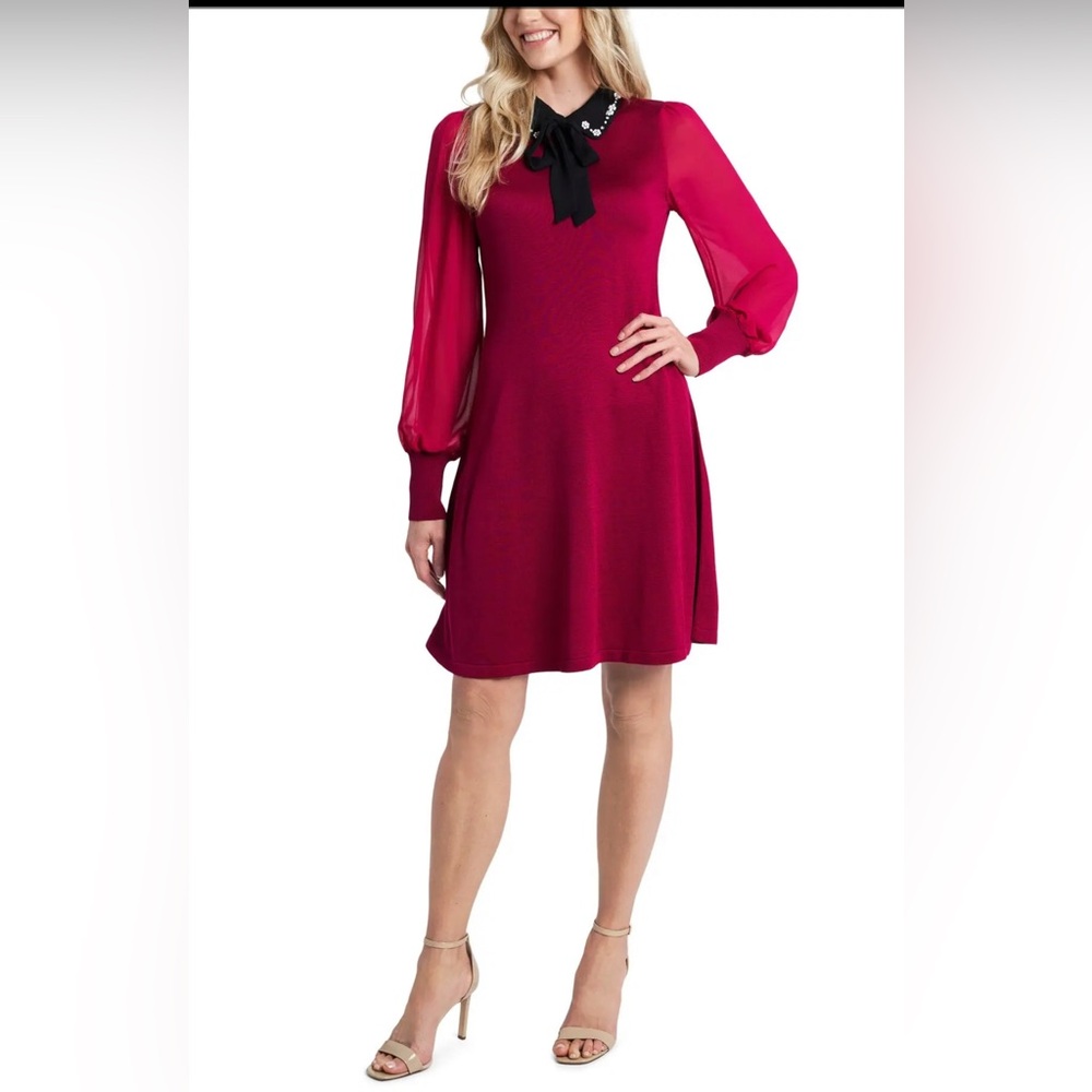 CeCe Fuchsia Midi Dress with Black Accent